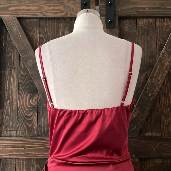 NWT HTZMO Satin Slip Dress Cowl Neck Ruched Bodycon MIDI Dress - Picture 8 of 14